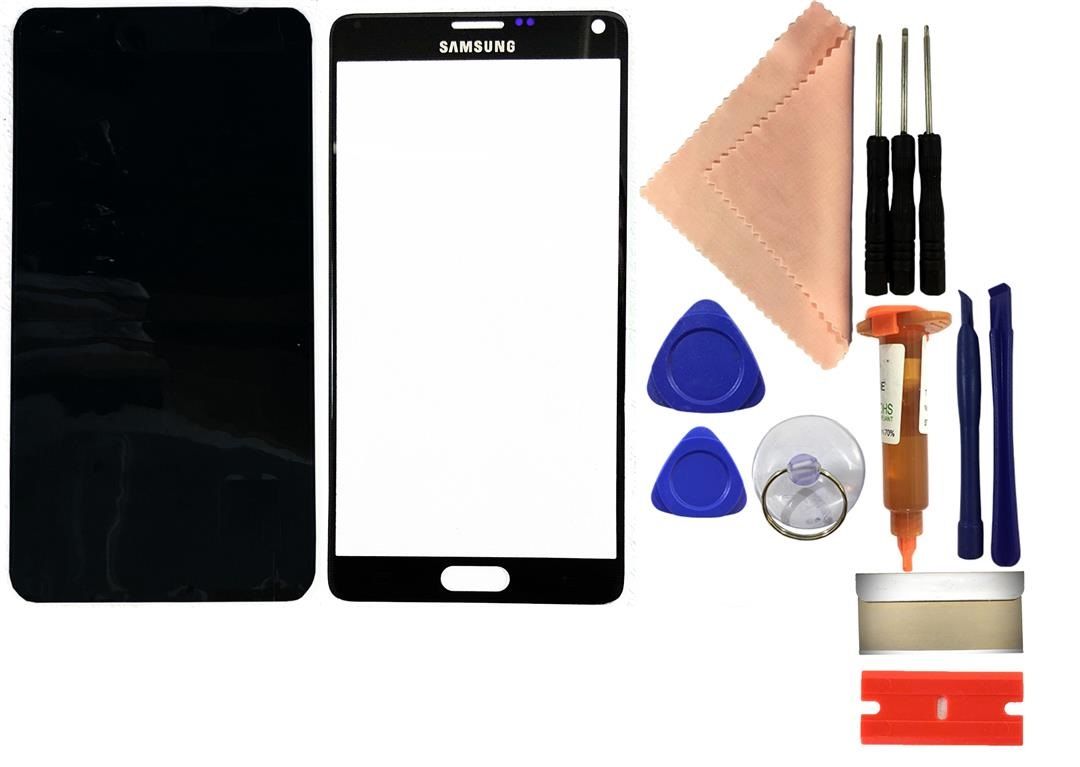 Reparaturset SAMSUNG Galaxy Note 4 N910F N910C Displayglas mit UV Kleber + Werkzeug schwarz