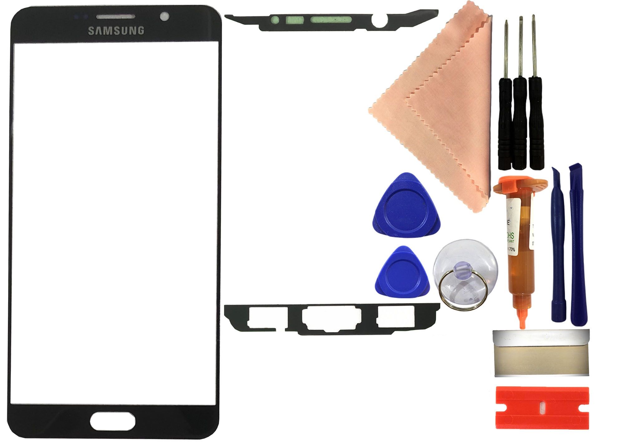 Reparaturset Samsung Galaxy Note 5 SM-N920C Displayglas mit UV Kleber + Werkzeug schwarz